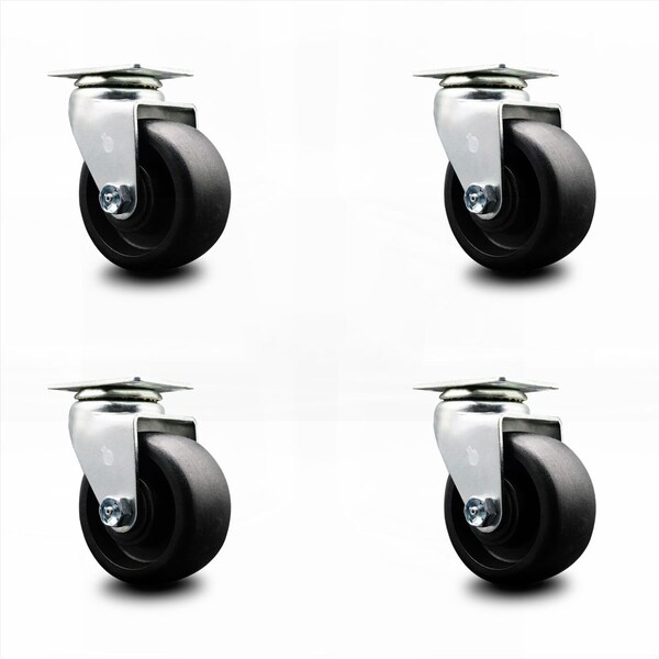 4 Inch Glass Filled Nylon Wheel Swivel Caster Set with Ball Bearings SCC